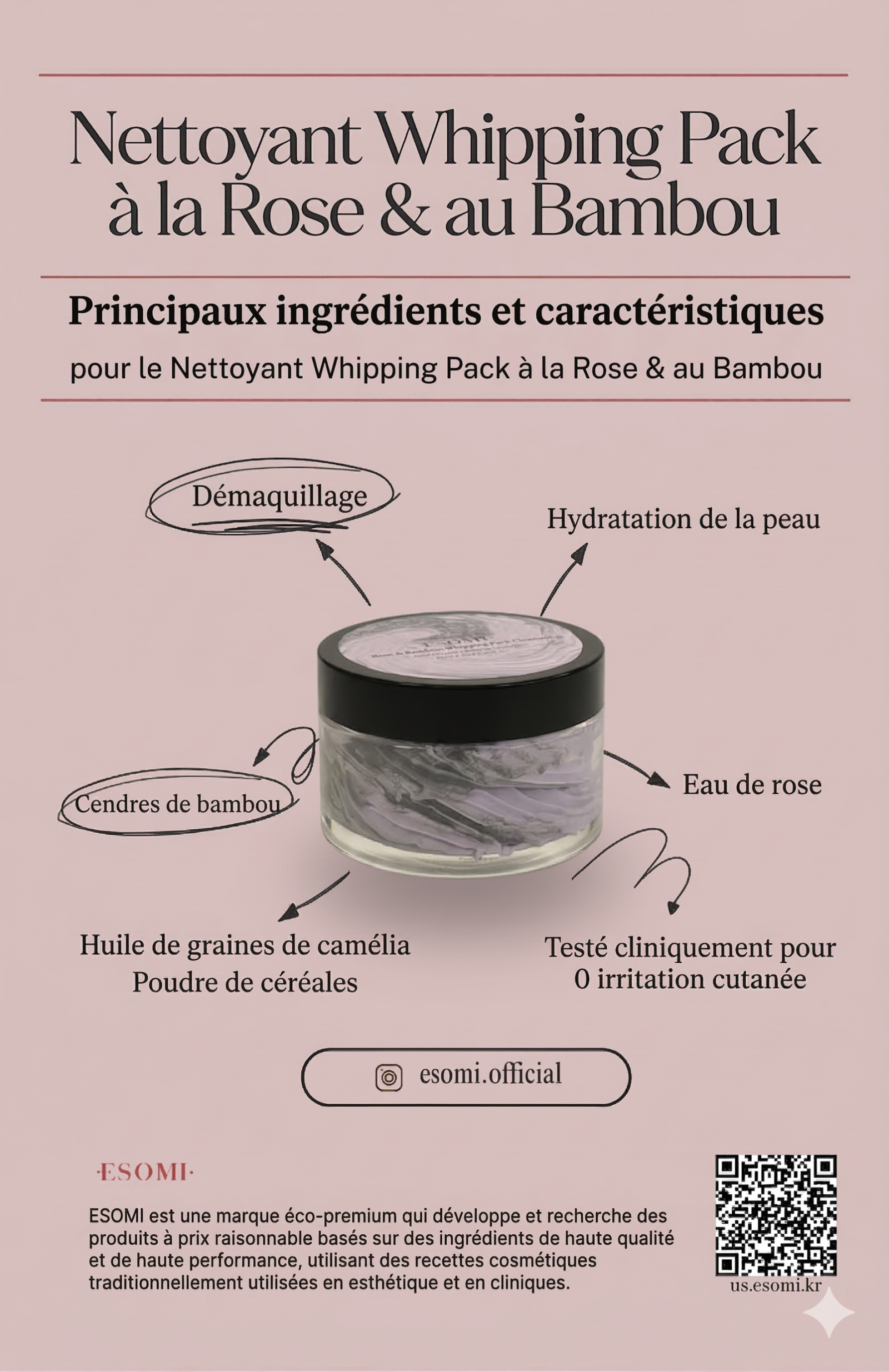ESOMI- Masque nettoyant fouetté & Démaquillant 3 en 1 à l'eau de rose et aux vitamines E et K (100ml) – Image 4