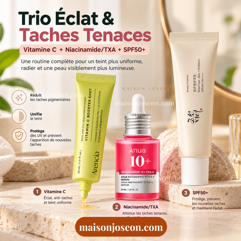 Trio Éclat & Taches Tenaces – Vitamine C + Niacinamide/TXA + SPF50+