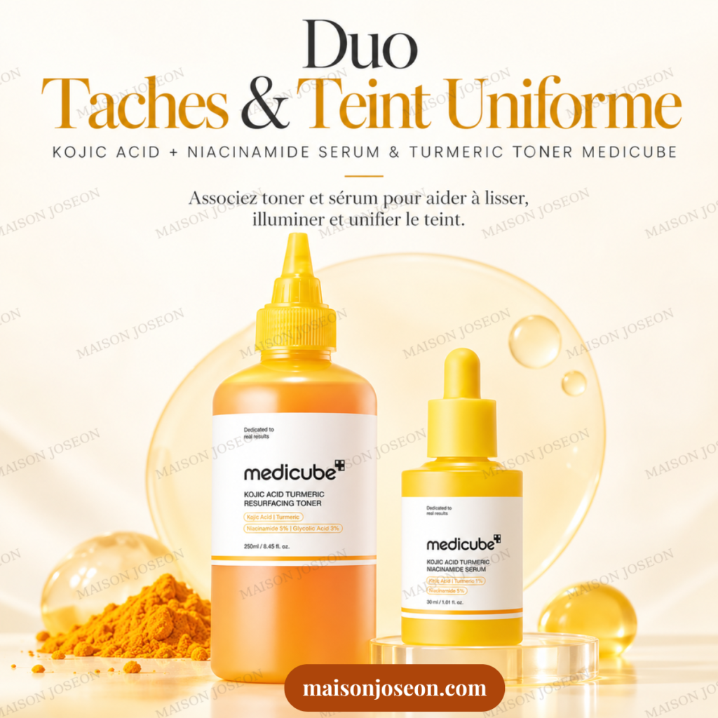 Duo Taches & Teint Uniforme – Kojic Acid + Niacinamide Serum & Turmeric Toner Medicube