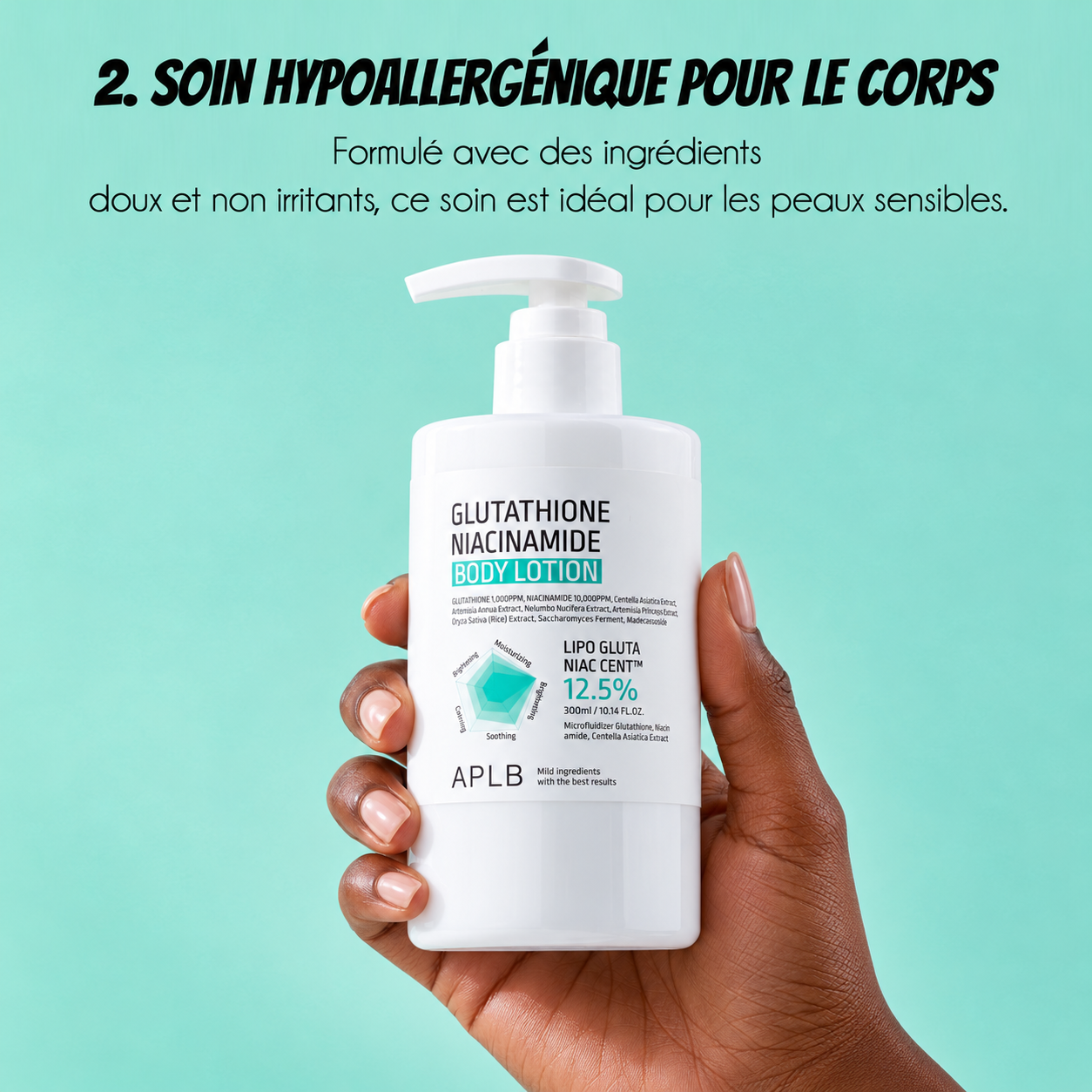 APLB – Lait corps Glutathion & Niacinamide – Hydratation, éclat & teint uniforme – 300 ml – Image 3