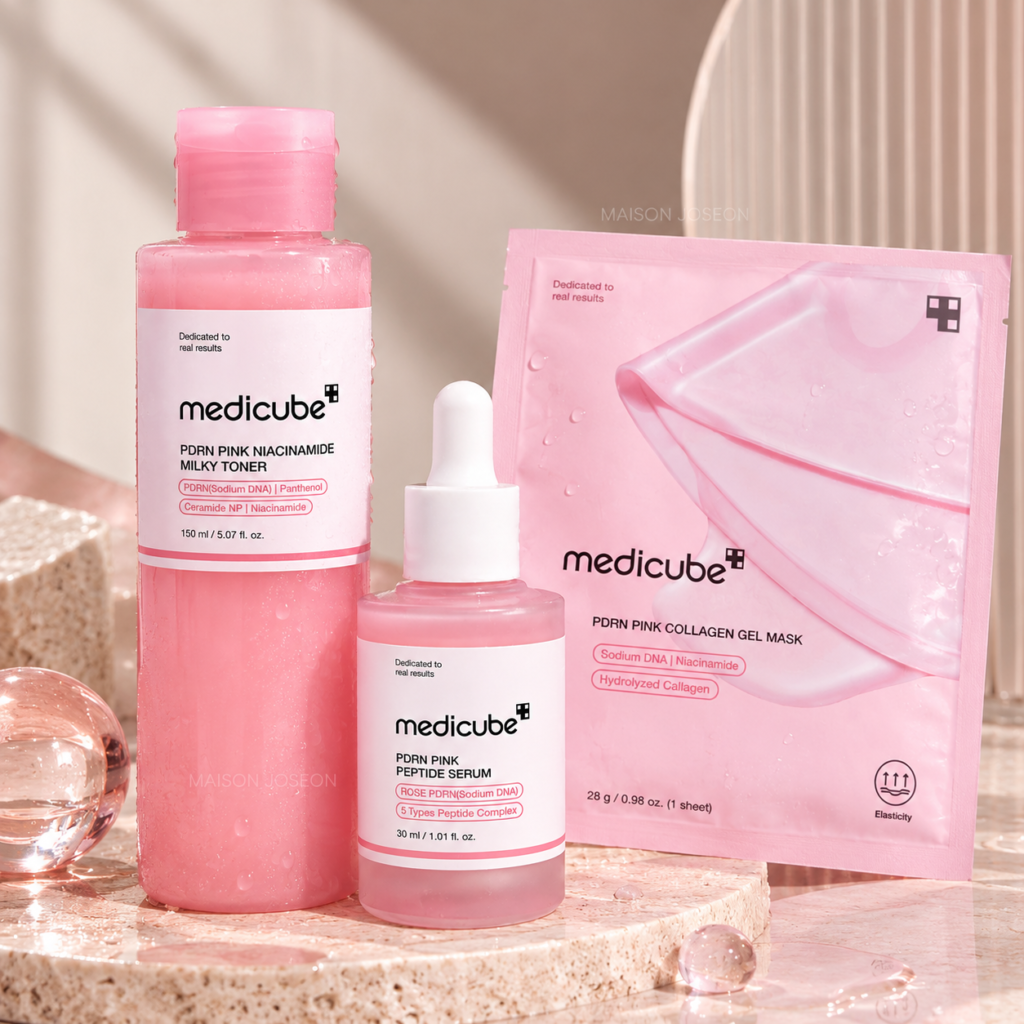 Trio PDRN Glow & Fermeté – Toner + Sérum Peptides + Masque Collagène Medicube