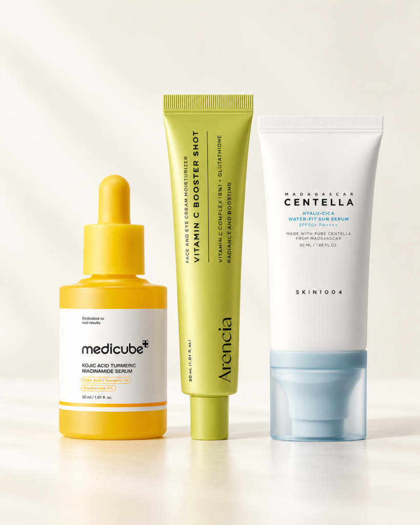 Trio Contre les le Mélasma & les Taches Tenaces  – Acide Kojique + Vitamine C + SPF50+